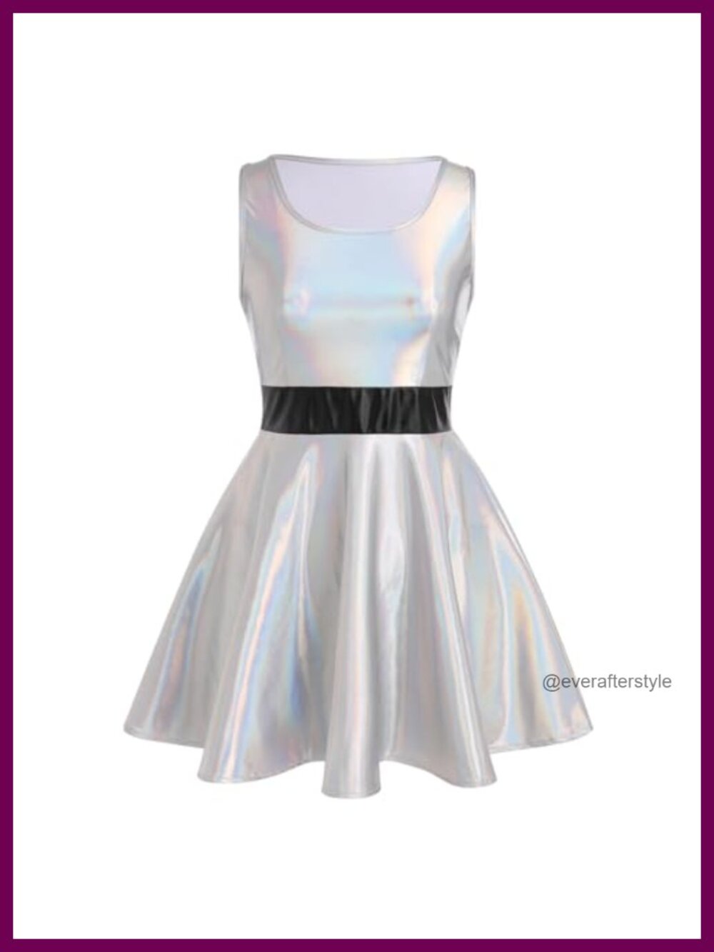 Metallic Skater Dress Sleeveless Round Neck A-Line Mini Party Clubwear